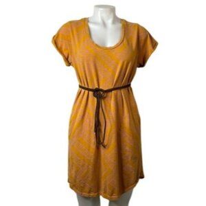 Prana Bon Vivante T-Shirt Dress Pink & Orange Geometric Print With Pockets